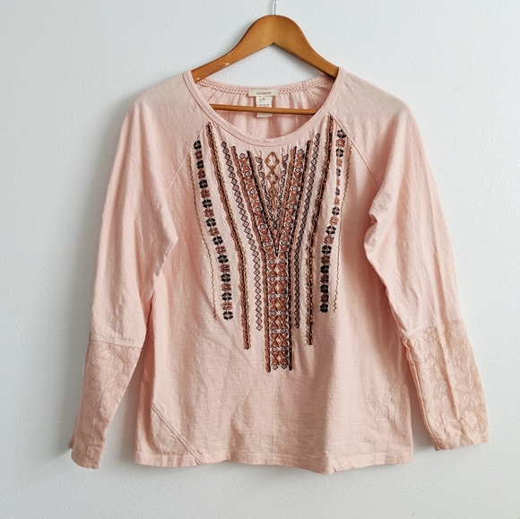 Sundance Tops - Sundance Pink Embroidered Lace Blouse Size M